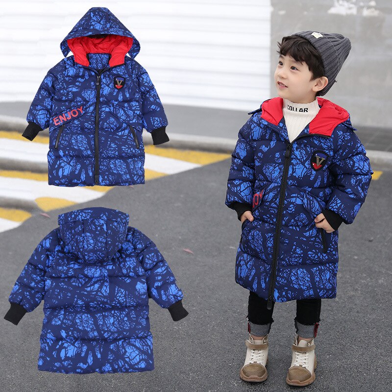 LZH Herbst Winter Mitte-Länge Blau aufbringen Baumwolle Mantel Mit Kapuze freundlicher Unten Jacke lässig Buchstaben Jacke Für EINE Jungen 3-10Y: 8T