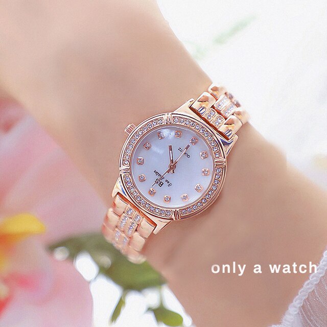 Bee sister dameshorloge luxe roségouden diamanten wijzerplaat met strass steentjes, waterdicht dameshorloge bss -13-38: Roségoud