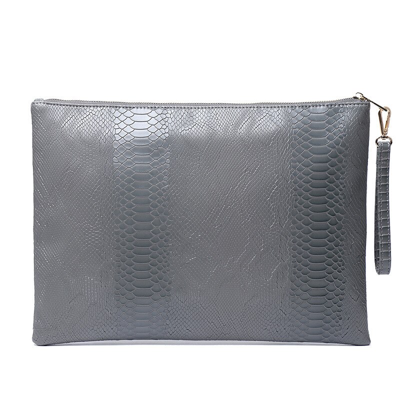 Snake Ostrich Crocodile Pattern Bag Female Bag Large Capacity PU Leather Envelopes Bag Envelope Bag: Snake gray