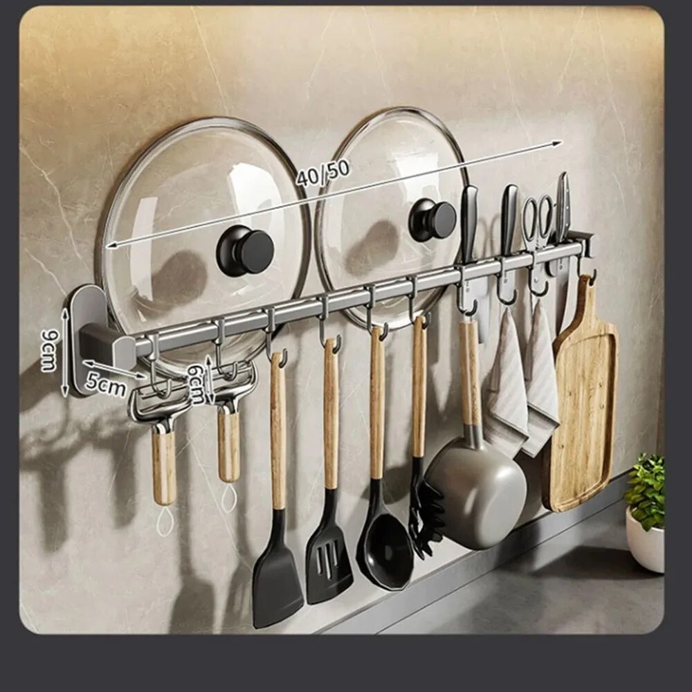 Ganchos organizadores de cocina, colgadores de pared, estante para utensilios de cocina, soporte para cuchillos, tabla de cortar, tapa de cuchara, accesorios de almacenamiento sin taladro