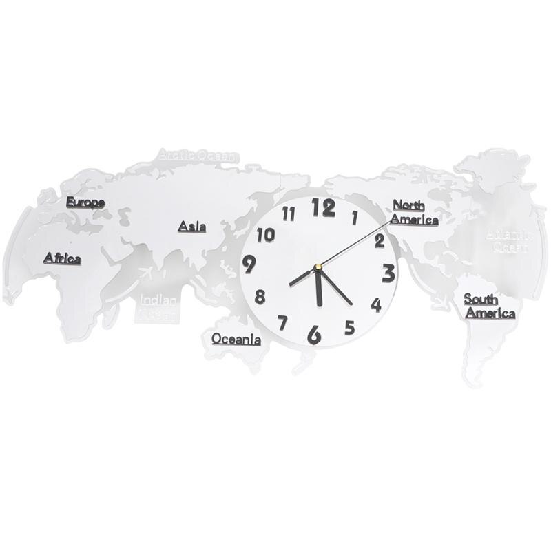 Acrílico silencioso relógio de parede mapa do mundo relógio de parede mudo lâmpada de parede diy decoração 3d relógio sem bateria (80cm 60cm): WHITE / 60cm