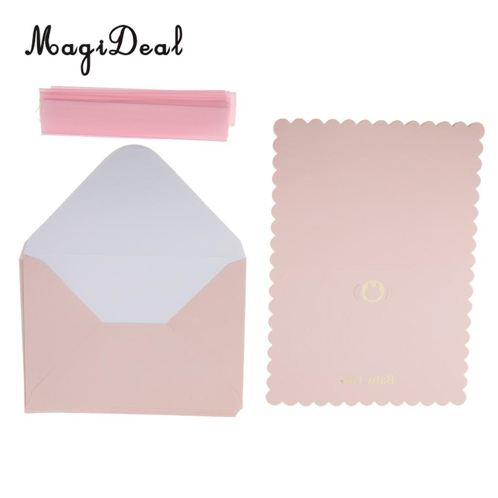 Kids Party Invitation Card Blue Boy Pink Girl with Ribbon Envelope DIY Card: Pink