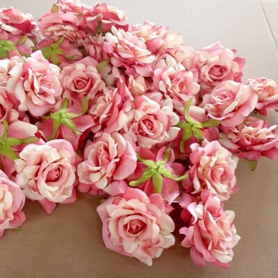 10PCS artificial flower head 10cm rose wedding flower basket decoration DIY bridal wreath decoration accessories flowers: Deep pink 5