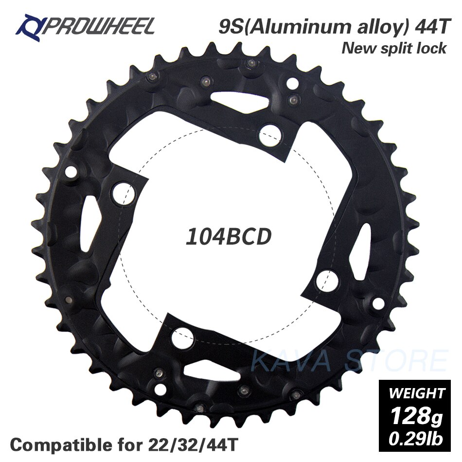 PROWHEEL Round Chainring 64/96/104BCD Mountain Bike Chainwheel 22/24/30/32/40/42/44T Crankset steel al Alloy Tooth plate Parts: 9S 44T AL 104BCD