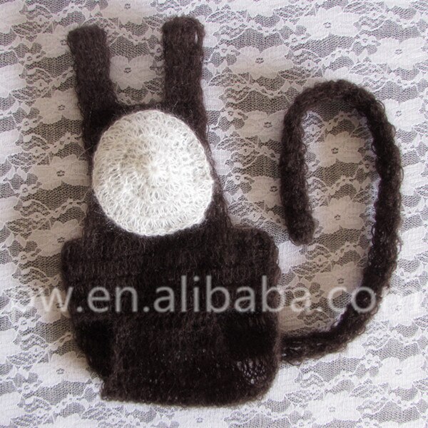 Lindo mono mameluco con larga cola recién nacido Niño sombrero y pantalones conjunto de ropa de bebé niña, Phoography accesorios Newbon traje: dark coffee