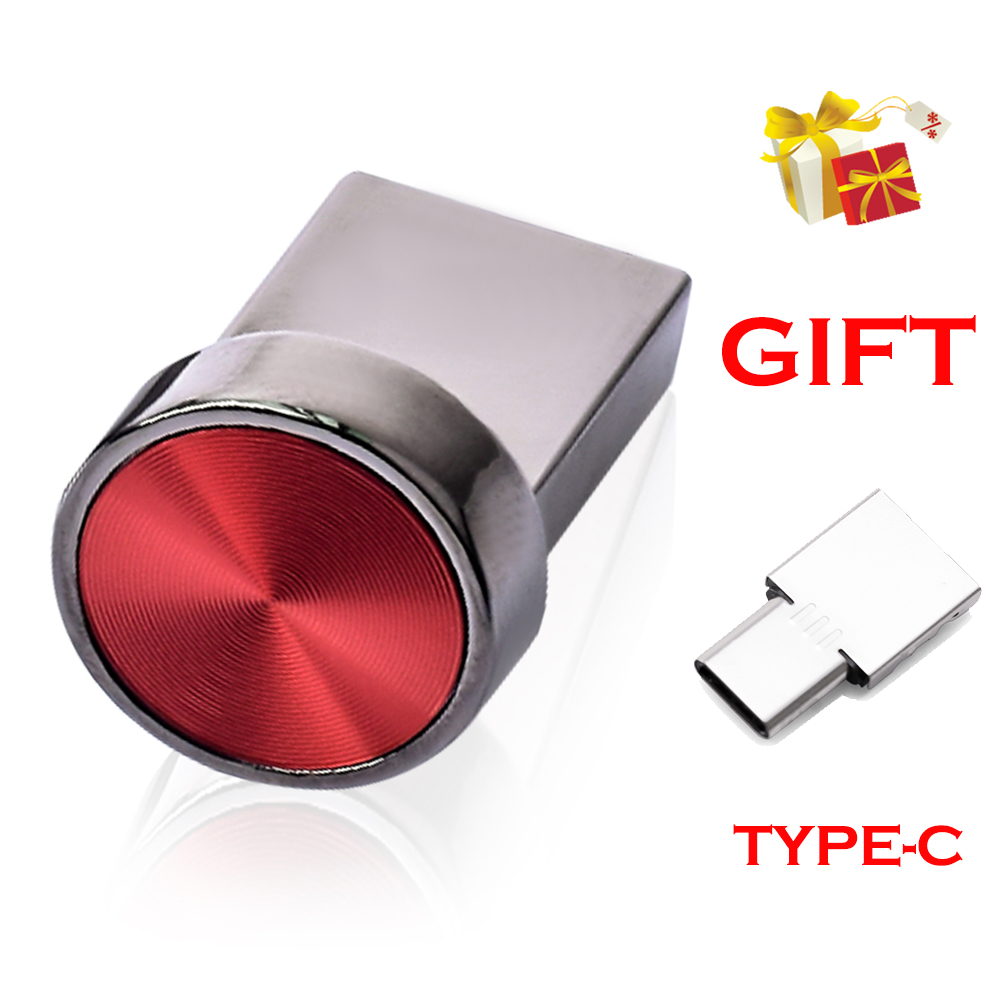 Jaster Mini Knop Usb Flash Drive 128Gb Draagbare Metalen Geheugenstick 64Gb Echte Capaciteit Pen Drive 32Gb Vrije TYPE-C Adapters 16Gb: Rood / 100GB