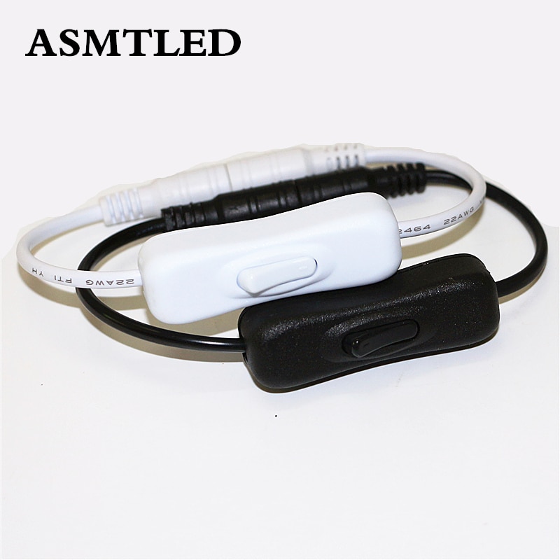 ASMTLED-Conector de clavija de alimentación CC de 5,5x2,1mm, cable de encendido/apagado en negro o Interruptor blanco para tira de luz de un solo color 5050 3528