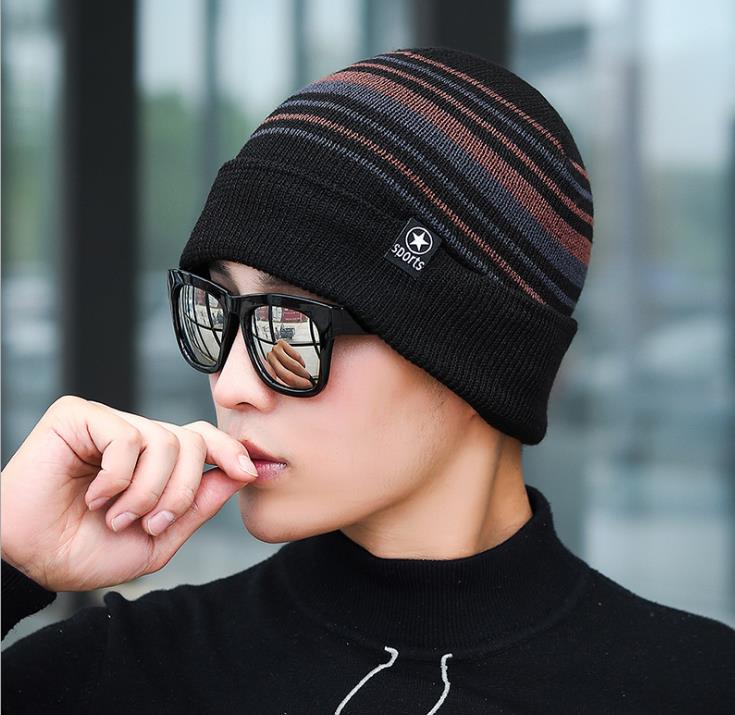 Homens Skullies Gorros Chapéu Do Inverno Das Mulheres de Malha Chapéus Para Os Homens Cap Inverno Beanie Chapéu Desabado Gorro Quente Grossa dos homens Gorro De Pele Cap: star kahi