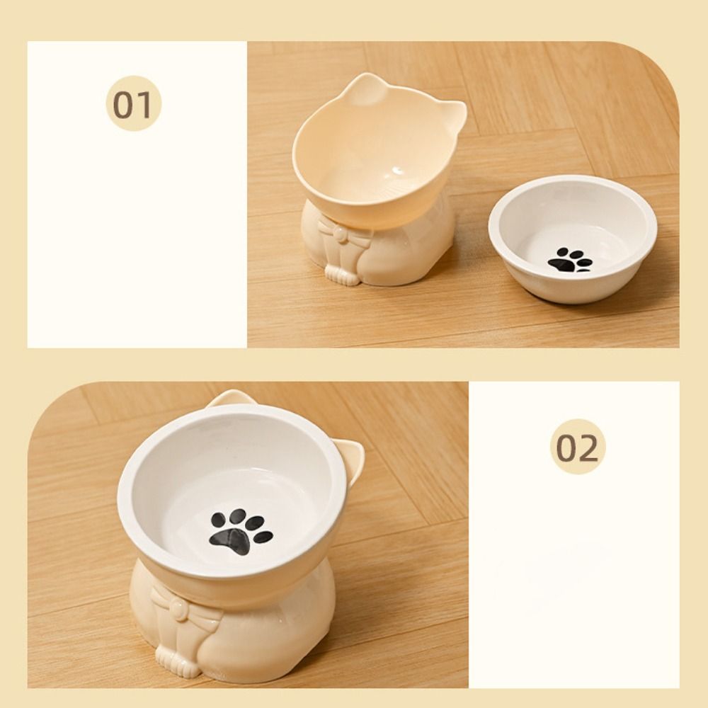 Multi-use Ceramic Cat Bowl Cute Slanted Mouth Pet High Foot Bowl Large Capacity Dog Food Feeding Basin Neck Protection