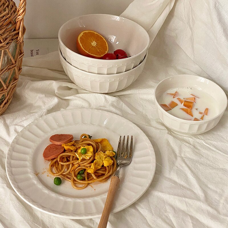 Juego de platos de cerámica europeos para el hogar, cuencos decorativos de cereales para el desayuno, platos de ensalada de frutas de escritorio para restaurante occidental