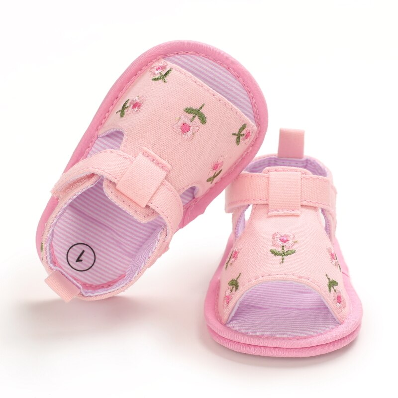 Rutschfeste sandalen für babys und mädchen, Ideal zum laufenlernen, mit weicher sohle, rutschfestem karomuster, schleife und stoffmuster.