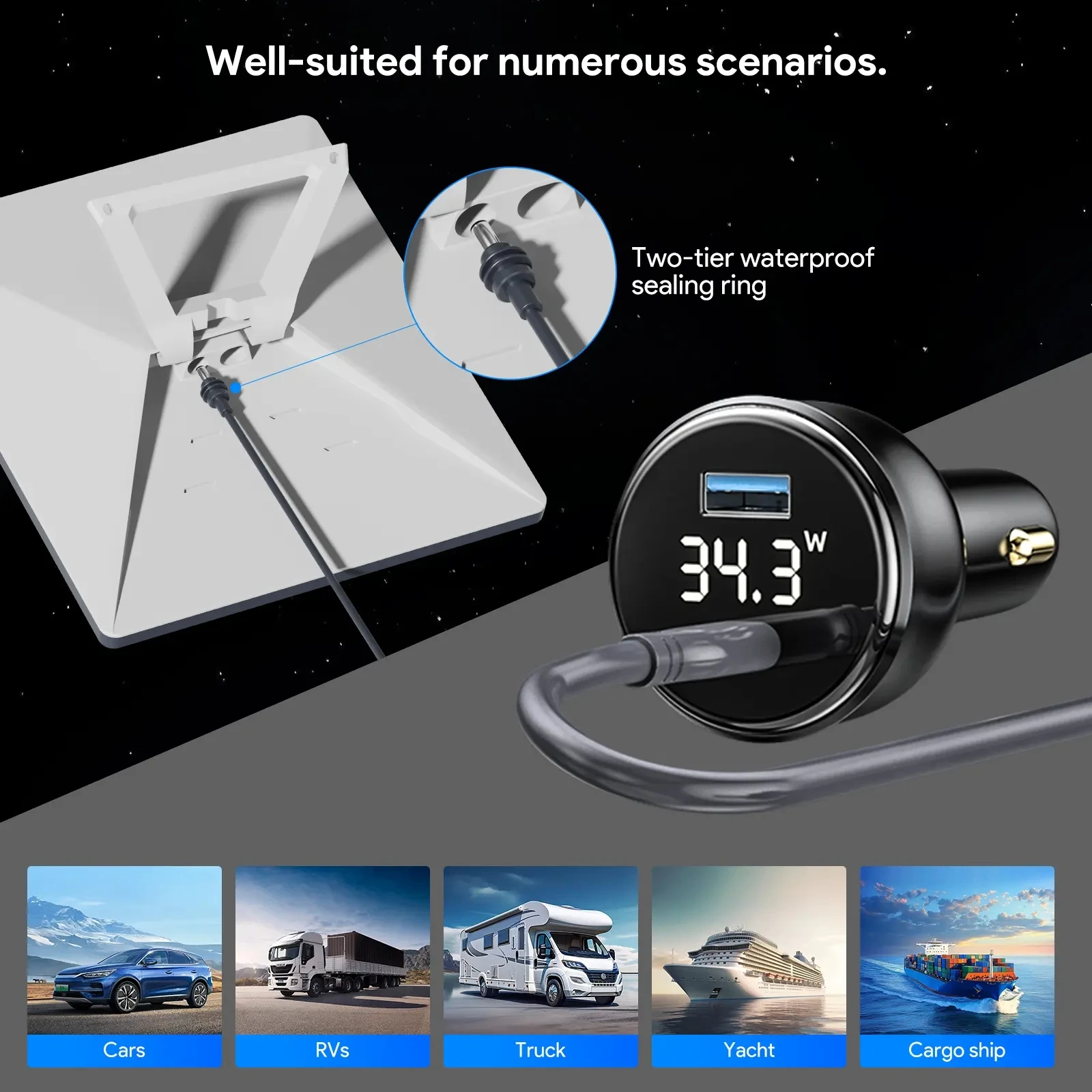 Für Starlink Mini-Stromkabel, 2 m/3 m, 12 V-24 V, Cigarrete-Feuerzeug-Adapter auf DC-Stromkabel mit USB-Typ-C-Anschluss und Voltmeter