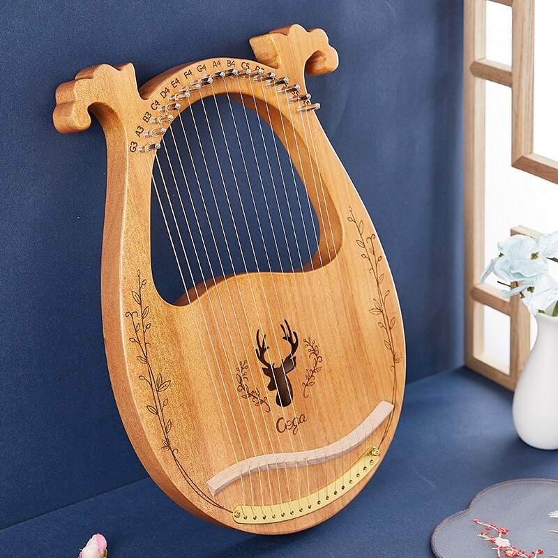Cega Lyre Harp,Greek Violin,16 Strings Harp Mahogany Lyre Harp,Portable Stable Sound Harp for Instrument Lovers