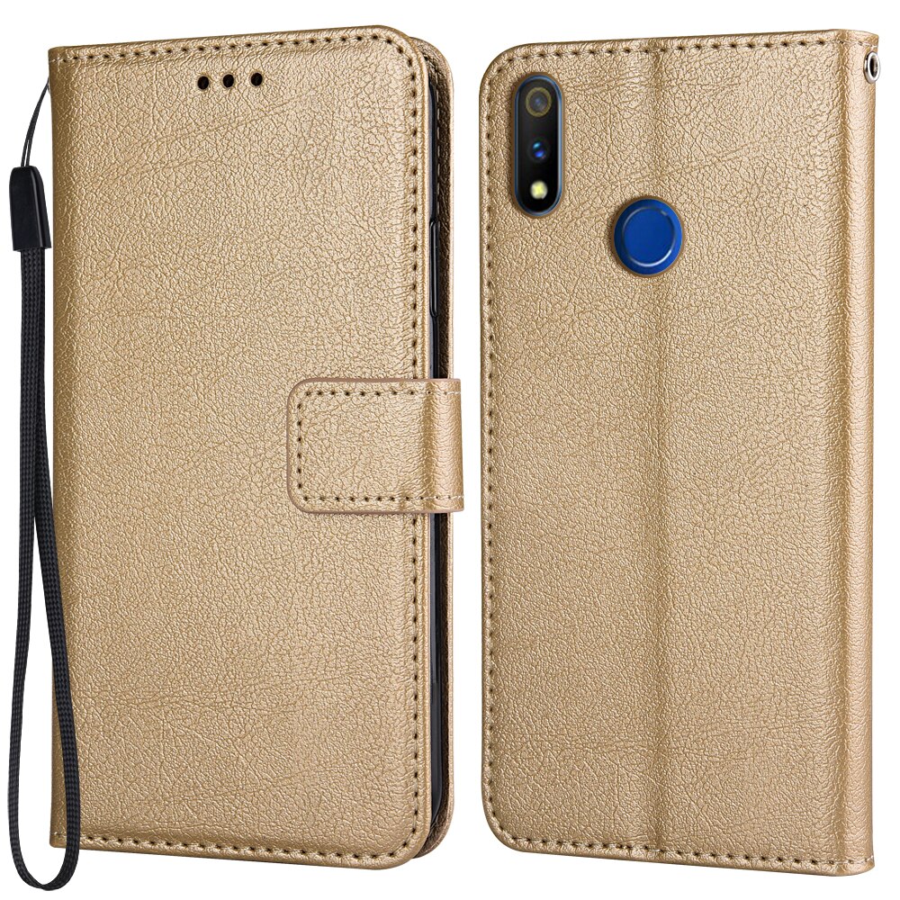 Custodia a portafoglio in pelle PU per Realme 3 RMX1825 RMX1821 Funda per Realme 3i RMX1827 supporto per fondina per telefono custodia protettiva: For Realme 3i / K-wallet-Golden