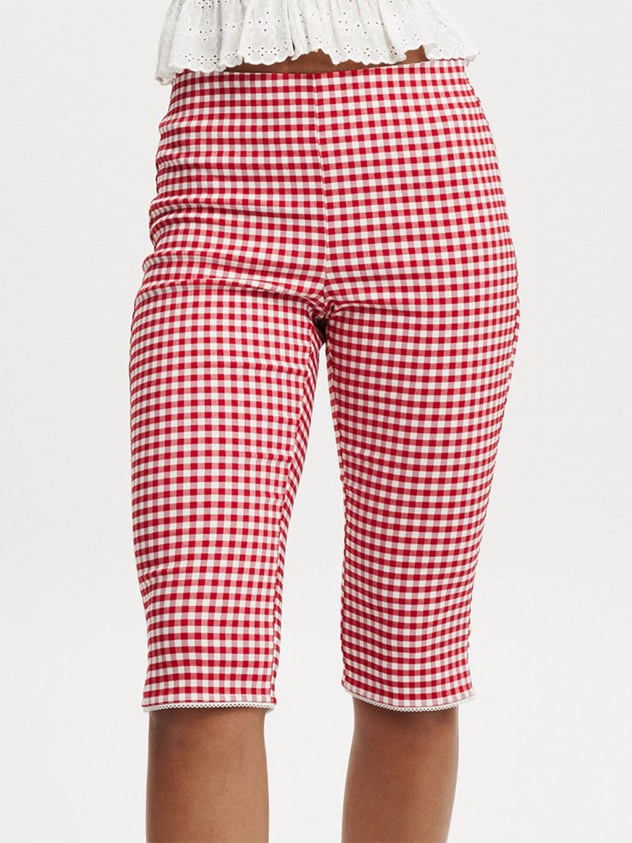 Dame  y2k estetiske rutete capribukser med middels midje, sidesplitter, knelange tights, avslappet leggings for daglig fest, klubb, streetwear