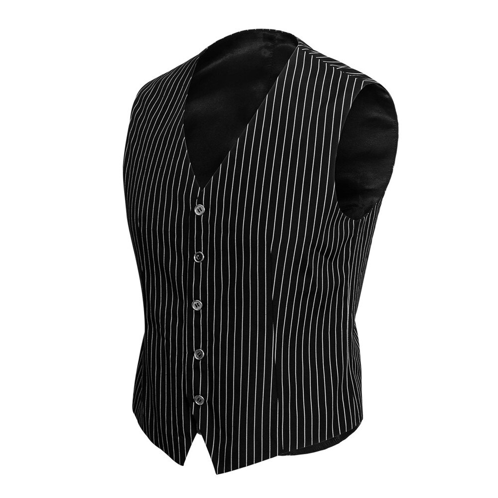 Men's Gangster Vest Costume V Neck Sleeveless Waistcoat Men Vertical Striped Suit Vest Slim Fit Wedding Business