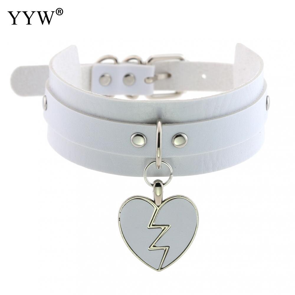 Zwarte Punk Hart Choker Kraag Goth Kettingen Rock Gothic Sieraden Leer Choker Vrouwen Meisjes: white