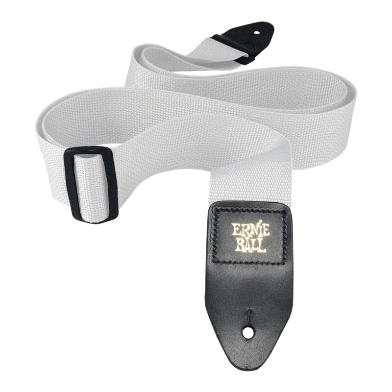 Ernie ball polypro gitaarband met leren uiteinden, comfortabele gitaarband voor akoestische, folk-, elektrische gitaar en basgitaar.: Wit