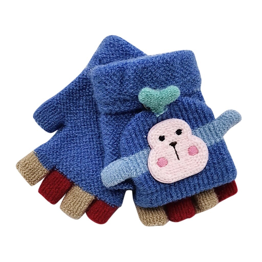 Bebê dos desenhos animados luvas de inverno da menina do menino luvas de malha quente conversível flip top fingerless luvas para crianças da criança crianças: B