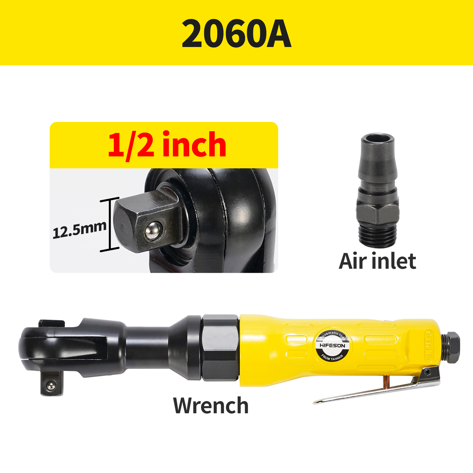 HIFESON-Llave inglesa de trinquete de aire, herramienta de torque ajustable, palanca cuadrada, vástago recto de 1/2&#39;&#39; y 3/8&#39;&#39;: HF-2060A