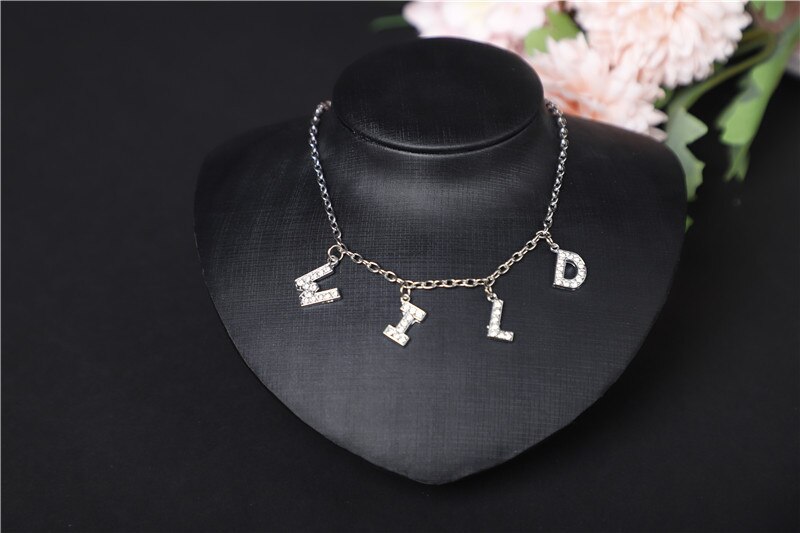 Hiphop DIY Cuban Necklace Rhinestone Letter Necklace Women Gothic Statement Necklace Jewelry Own Style: 7