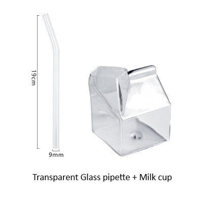 Creatieve Japanse Vierkante Melk Cup Hittebestendig Glas Melk Doos Verse Melk Doos Thuis Ontbijt Cup: trans pipe and cup