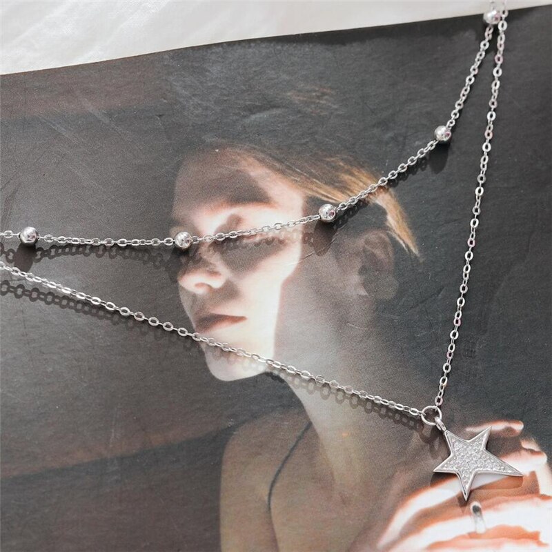 Collar femenino SNE469, con suela de memoria, Doble Estrella, bola redonda, bonita, bonita y creativa, clavícula de Plata de Ley 925
