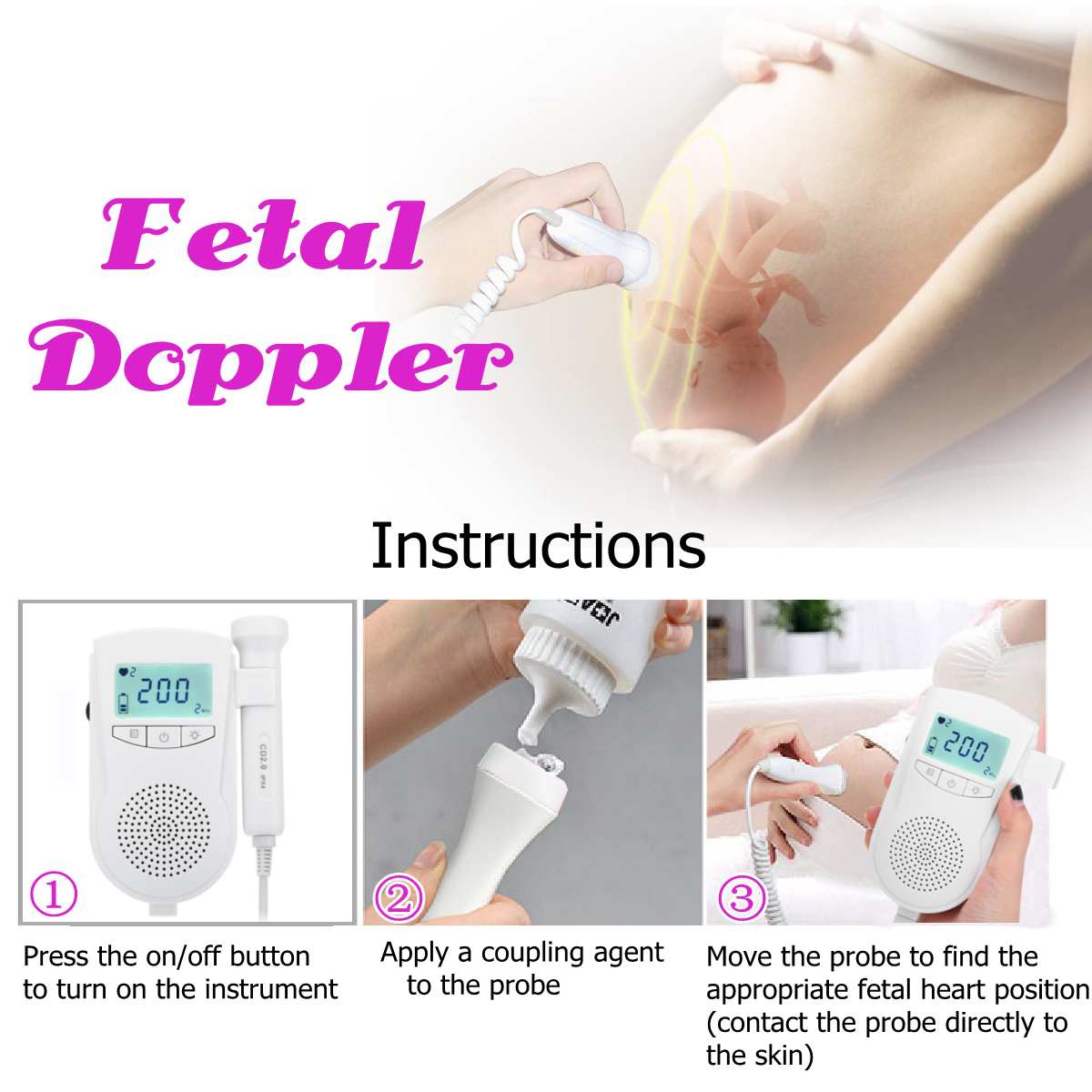 Lcd Handheld Foetale Doppler Prenatale Baby Hartslag Detector Huishoudelijke Sonar Doppler Heartbeat Monitor Voor Zwangere Vrouwen