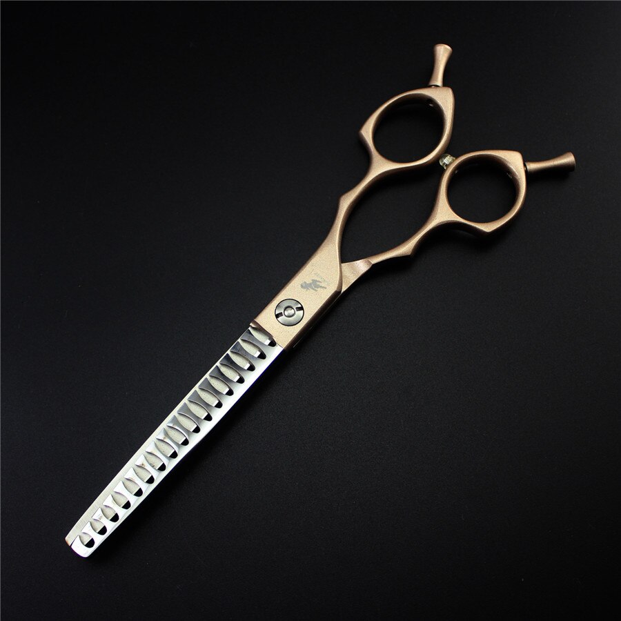 6.5inch Curved Scissor Thinning Shears Dog Scissors Pet Grooming Shear Hairdressing Tool Pet Groomer Accessory: golden thinning