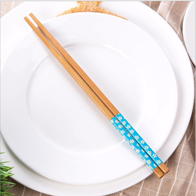 Palillos de madera clásicos chinos, palillos de bambú de flores naturales hechos a mano tradicionales, reutilizables, herramientas para Sushi, 1 par: Azul cielo