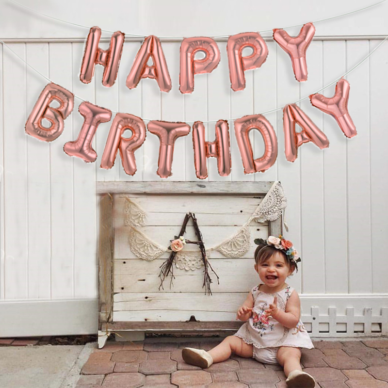 Ballons pour anniversaire, 13 pièces, lettres Happy Birthday, 16 pouces, décorations pour fête en aluminium, Rose or, argent, noir, fournitures de: rose gold