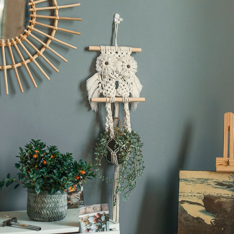 Handwoven Macrame Uil Tapestry Plant Hangers Opknoping Mand Bloempot Houder C6UE