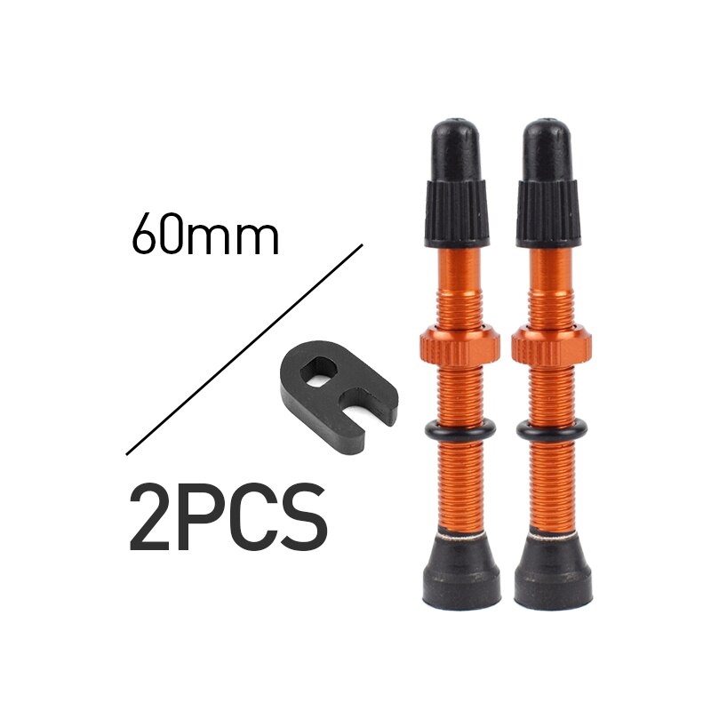 2pc Bicycle 48/60/78mm Presta Valve for Road Bike MTB Bicycle Tubeless Tires Brass Core Alloy Stem Sealant Bicycle Accessories: 2pc 60mmOrange