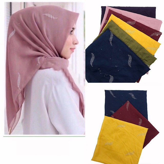 1PC musulman foulard bandana solide écharpe chaude strass châles carré pashmina femmes populaire silencieux islamique hijab