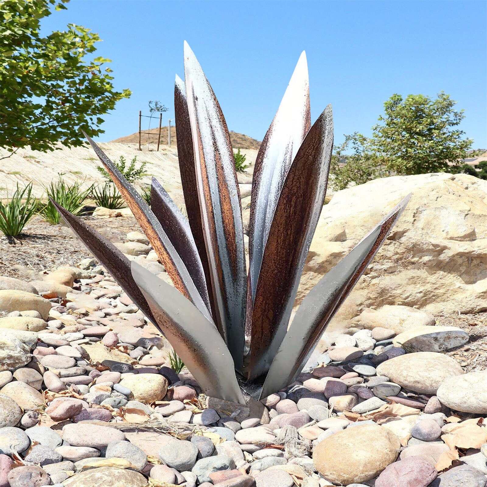 Plante d'agave en métal bricolage, Sculpture rustique de Tequila, décoration artistique de jardin de cour, décoration de maison, Figurines de jardin, piquet de cour: White 