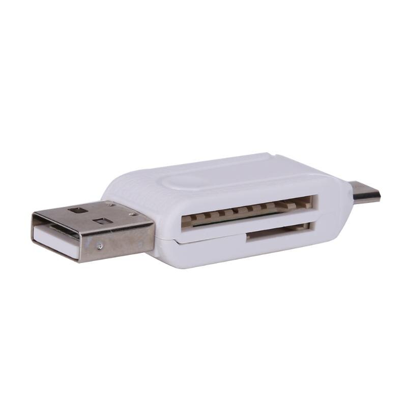1pc 2 in 1 usb 2.0 otg muistikortinlukija sovitin universaali micro usb tf sd kortinlukija puhelimeen tietokone kannettavaan: Valkoinen