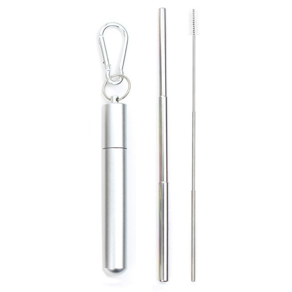 Paille télescopique en acier inoxydable, pliable et réutilisable, Portable, avec étui et brosse pour voyage en plein air: 5