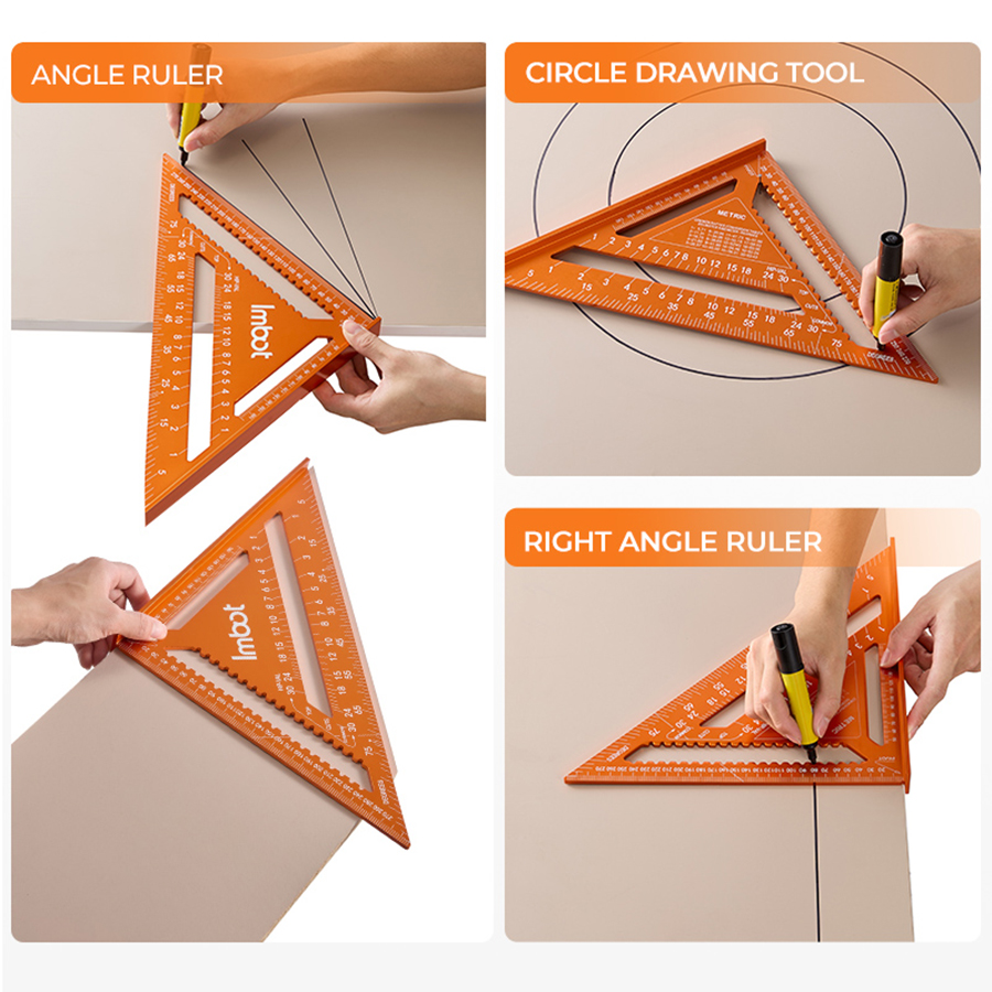 IMBOT Aluminum Alloy Double Scale Triangle Ruler Angle Ruler Carpenter Triangle Square Rafter Tool Mensurement Tool for Woodwork