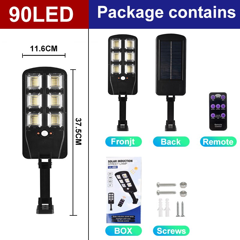 12000 Watt Led Outdoor Solar Light Solar Powered Lamp Waterdichte Solar Light Pir Bewegingssensor Straat Lamp Voor Tuin Decoratie: 90LED / 2PCS