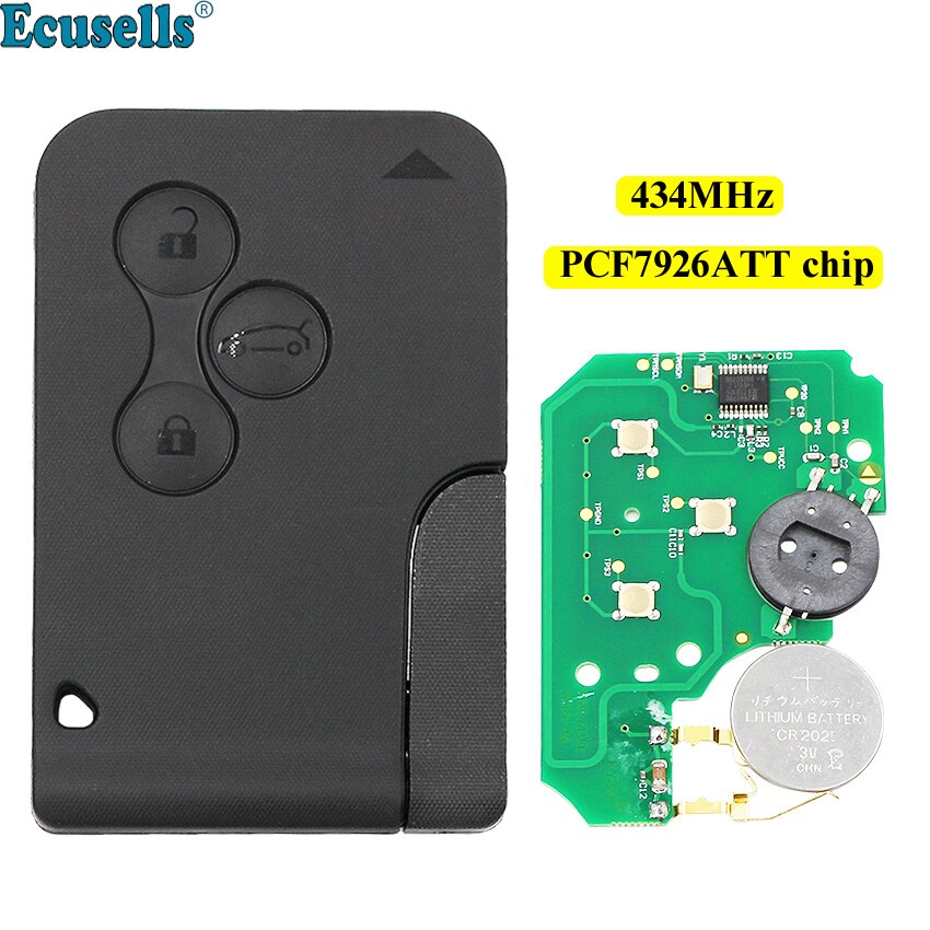 Semi-intelligent Remote Key for Renault Megane Scenic Smart Card 3 Buttons 434MHZ ID46 PCF7926ATT chip with uncut key blade