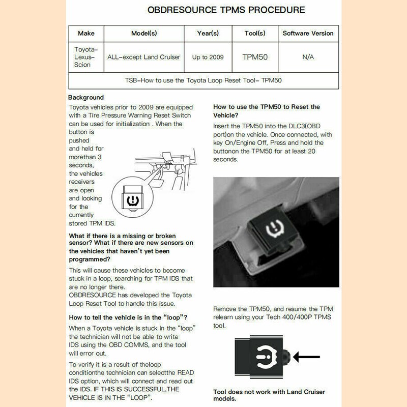 TPM50 TPMS Loop Reset Tool OBD21250 WRTRST50 for Toyota Car Tire Pressure Monitoring System Unlock Tool Scanner Help Write IDs