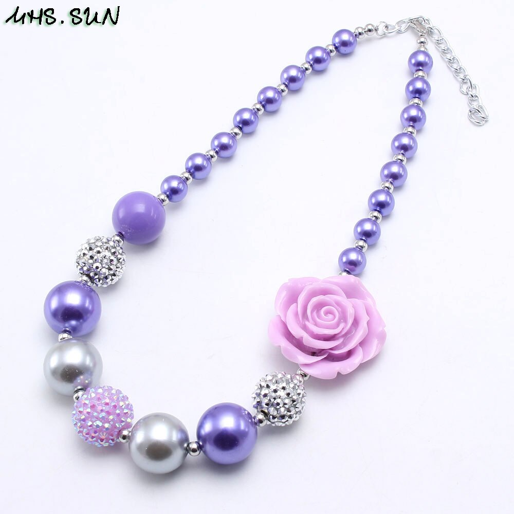 MHS. SOLE di Fascino Delle Ragazze Viola chunky fiore collana di perle per i bambini di perle choker dei monili collana bubblegum bambino migliore regalo 1 pz/lotto