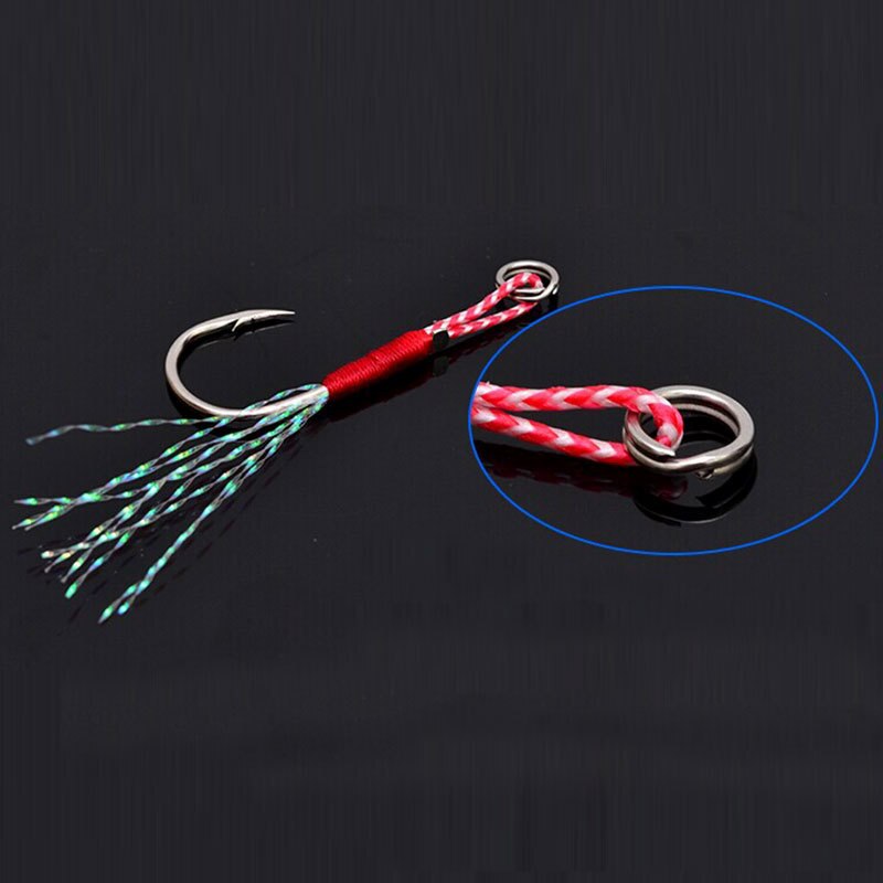 Señuelo de pesca con ranura para sangre, anzuelo de asistencia para Jigging, línea de pesca, gancho de hilo de asistente, aparejos de pesca, paquete de 11-14 #, 20 unidades
