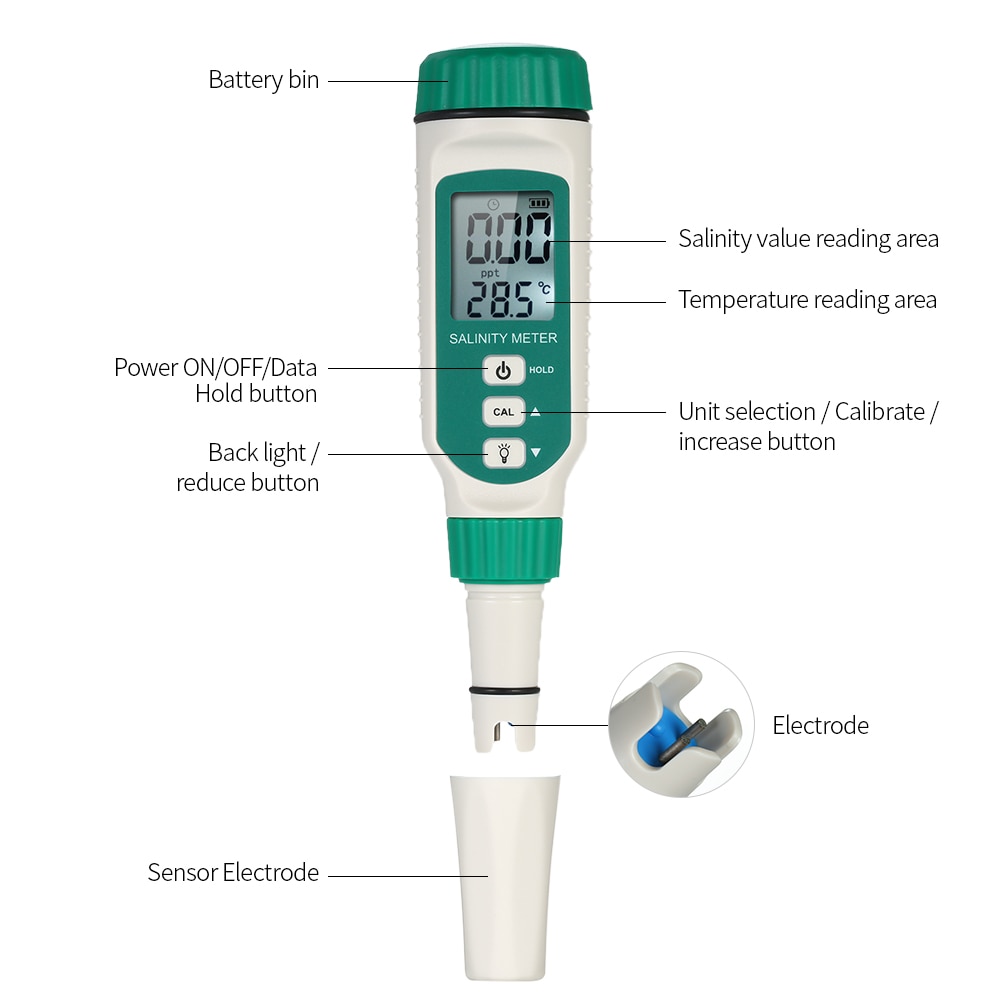 Portable Salinity Meter Handheld ATC Salinometer Halometer Salt Gauge Salty Brine Meter Seawater Salinity Refractometer Tester