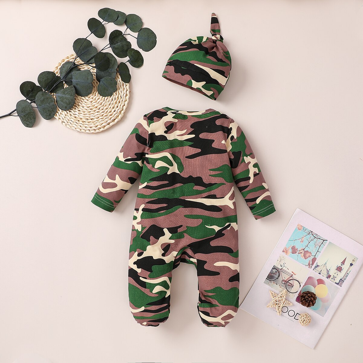 Ensemble de vêtements de printemps et d'automne pour bébé, combinaison à fermeture éclair et chapeau pour garçon et fille