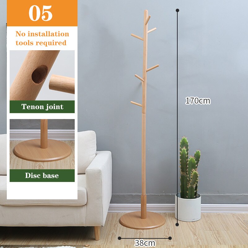 Solid Wood Coat Rack, Floor-to-Ceiling Bedroom Hanger, Single Pole Vertical Clothes Rack, Home Office Simple Hanging: 05