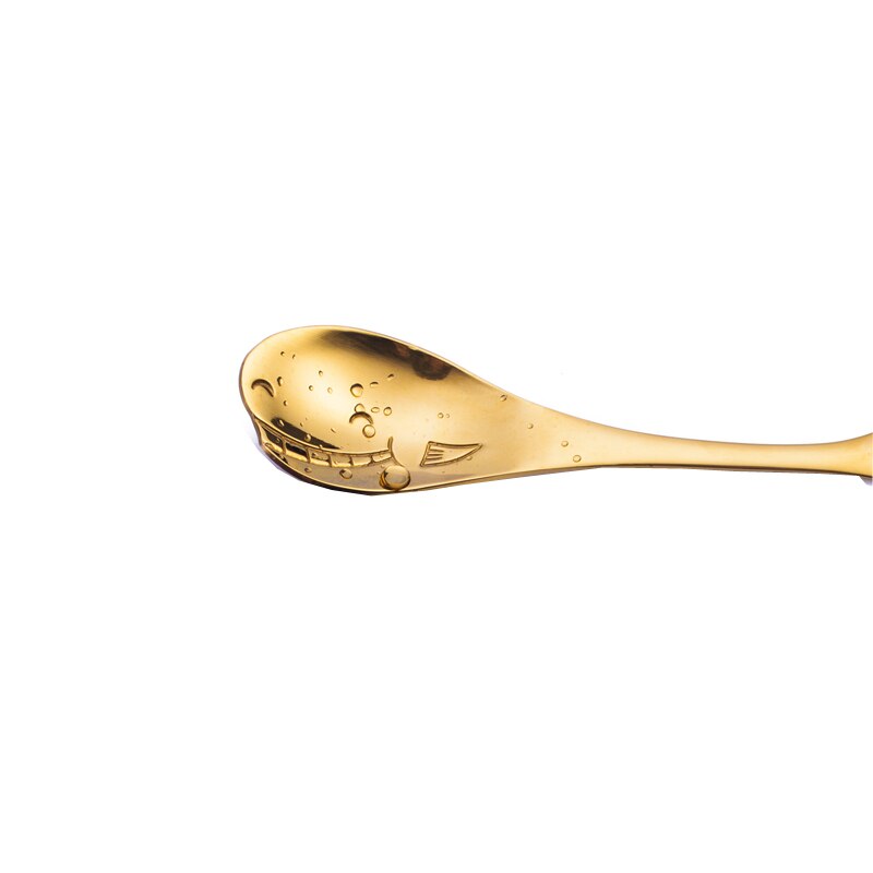 Vacclo cartoon walvis dolfijn koffie roerlepel roestvrij staal taart kind dessertlepel keuken beker servies decoratie: Gouden walvis