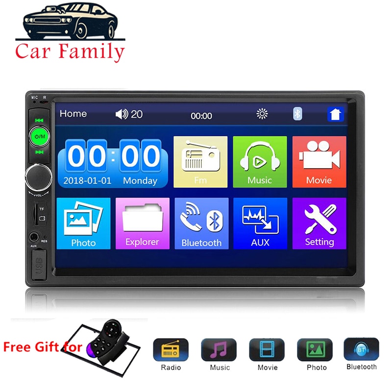 Radio para coche 7010B, 2 din, pantalla táctil LCD de 7 ", reproductor MP5, Bluetooth, Mirror Link, estéreo, FM, USB, TF, AUX con marco