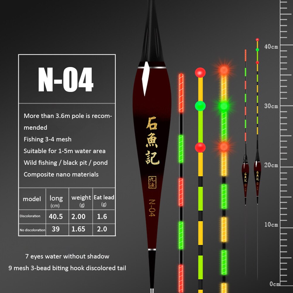 Flotador de pesca eléctrico inteligente, boya luminosa de alta sensibilidad, LED, para pesca nocturna, con cambio de Color,: N04