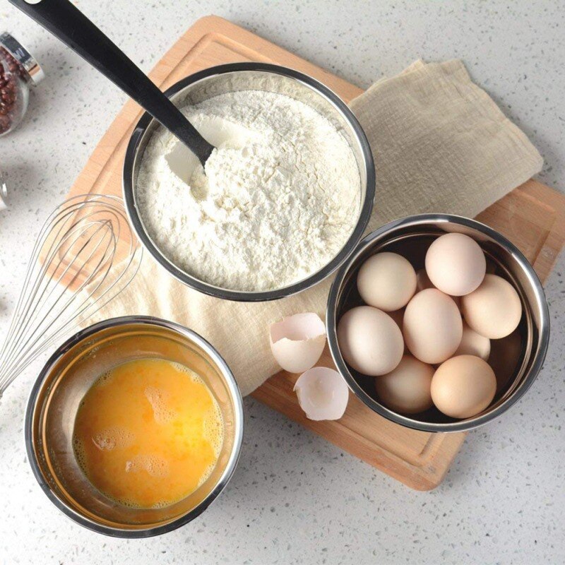 Tazón de mezcla de acero inoxidable con tapa y fondo antideslizante de silicona, utensilio de cocina para ensalada y pan, repostería, herramienta de cuenco para pastel
